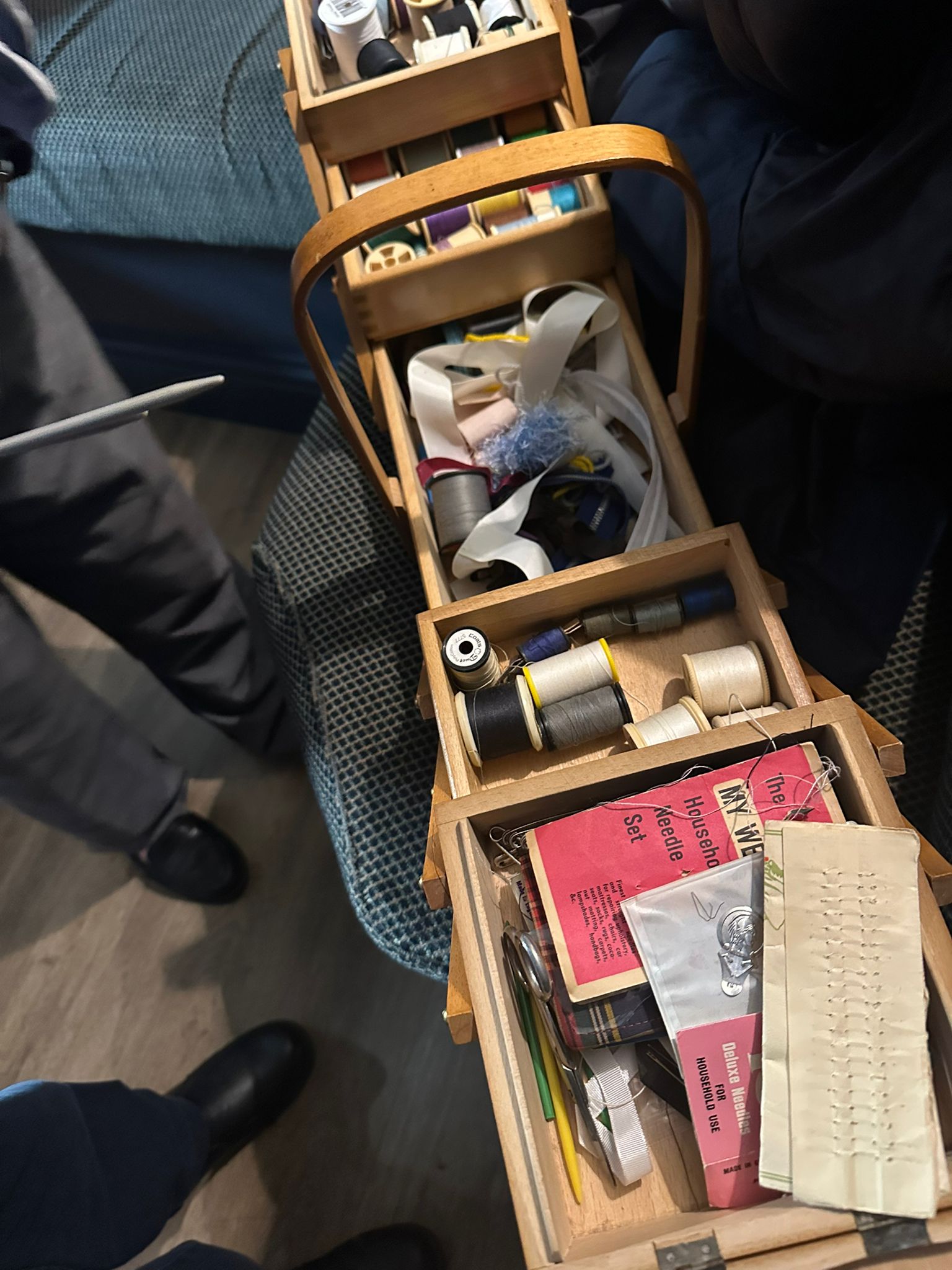 A vintage sewing box brought along to Coffee Craft & Chat