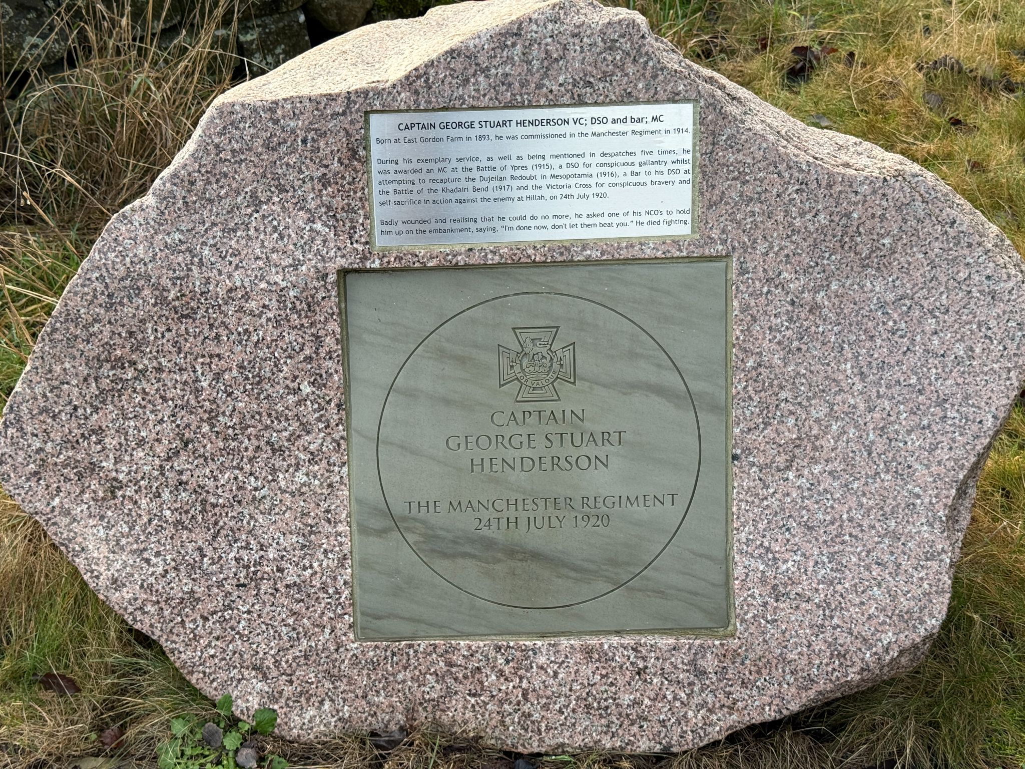 Close-up of the Henderson Memorial plaque inscription